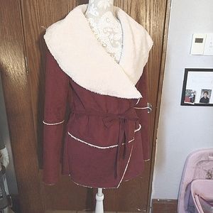 Just Fab Wrap jacket in Burgundy and Cream Size Small